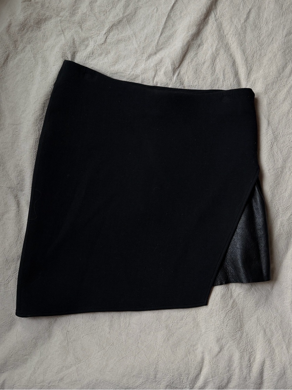 Helmut Lang Black Asymmetric Mini Skirt wool and leather